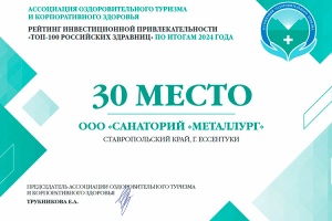 «Санаторий «Металлург» занял 30-е место в рейтинге «ТОП-100 российских здравниц» «Санаторий «Металлург» занял 30-е место в рейтинге «ТОП-100 российских здравниц»
